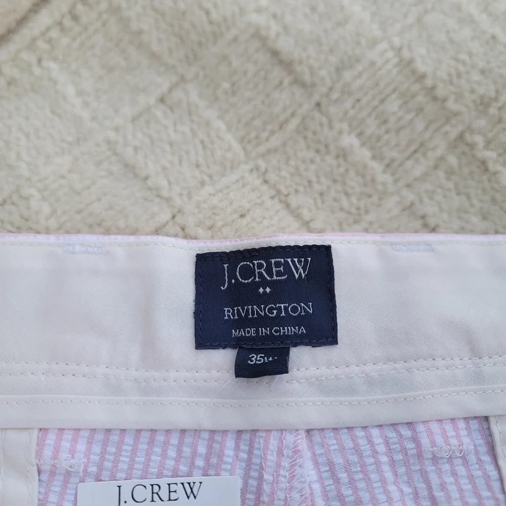 NWT J Crew Rivington Seersucker Striped Cotton Chino Short size 35W Pink White